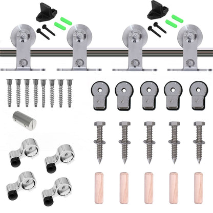TSMST 11FT Sliding Barn Door Hardware Kit, Top Mount Stainless Steel Heavy Duty Sturdy Barn Door Track for Double Wood Door, Slide Smoothly Quietly (T Style)