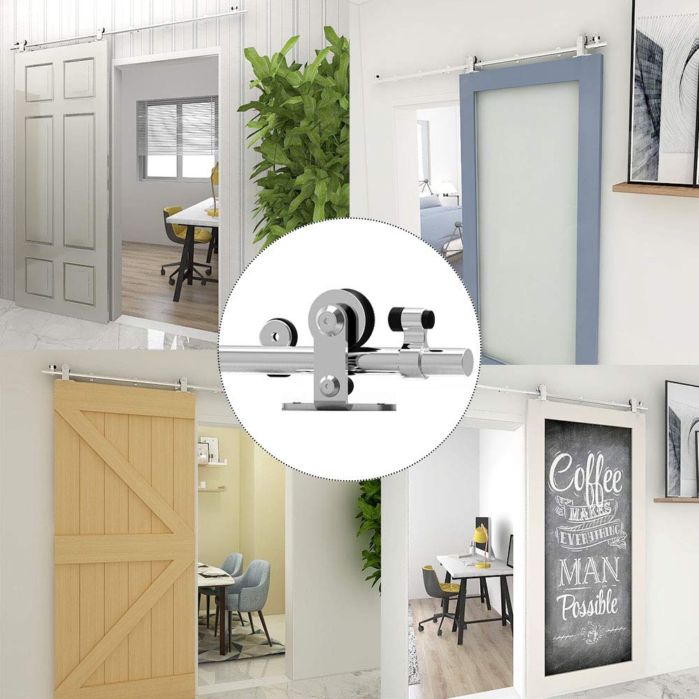 TSMST 6.6FT/203CM Sliding Door Track Kit, Single Door Hardware System, Stainless Steel, Rustic Style