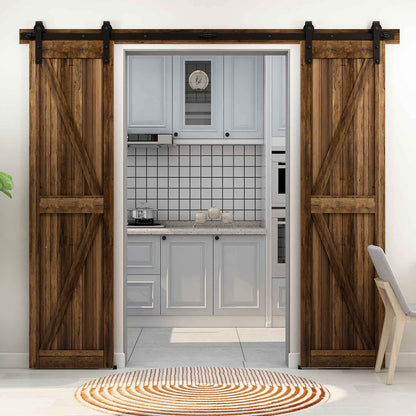 335cm-11FT Schiebetürbeschlag Set Schiebetürsystem Laufschiene Innentüren Trennwände Flaschenzug aus Karbonstahl, für Doppeltür