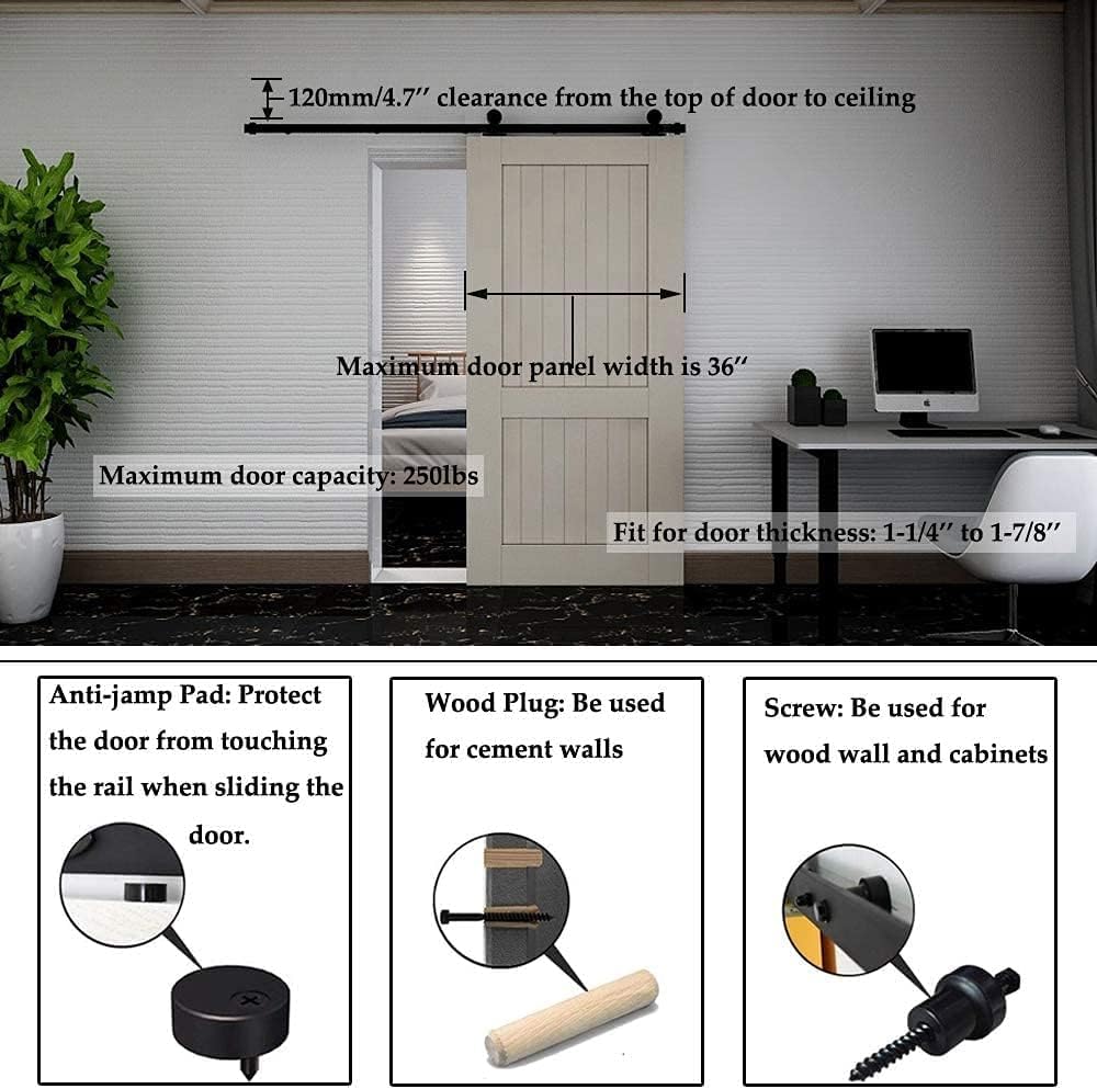 TSMST 6.6FT/203CM Sliding Door Track Kit, Internal Barn Sliding Wood Doors Rail T Mount Hangers Black for Single Door