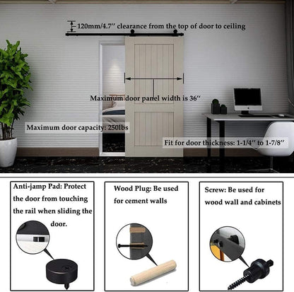 TSMST 6.6FT/203CM Sliding Door Track Kit, Internal Barn Sliding Wood Doors Rail T Mount Hangers Black for Single Door