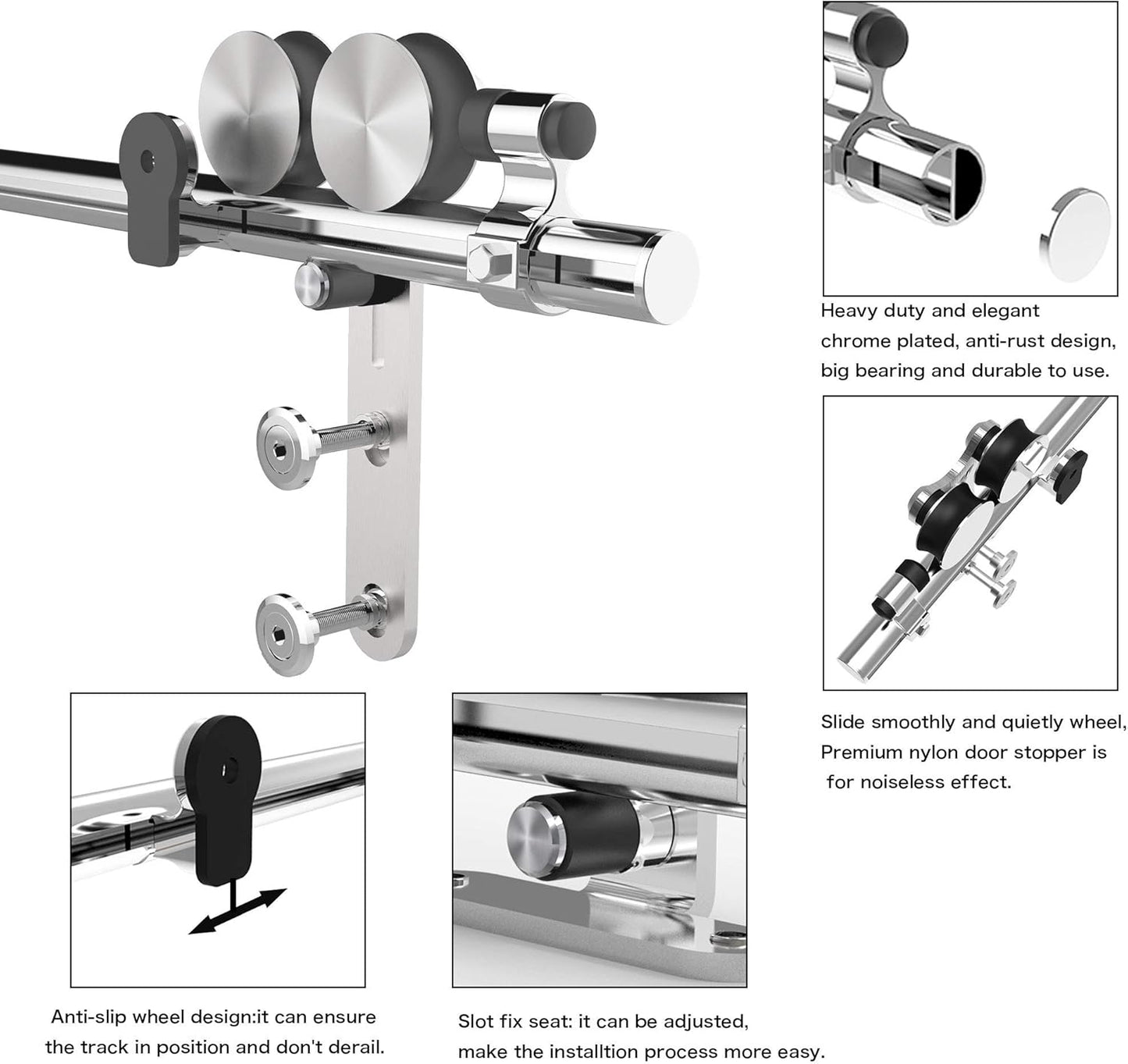 TSMST 200cm/6.6ft Edelstahl Laufschiene Schiebetürbeschlag für Einzelne Holztüren, Reibungslos und Leise (Y-Form-Aufhänger)
