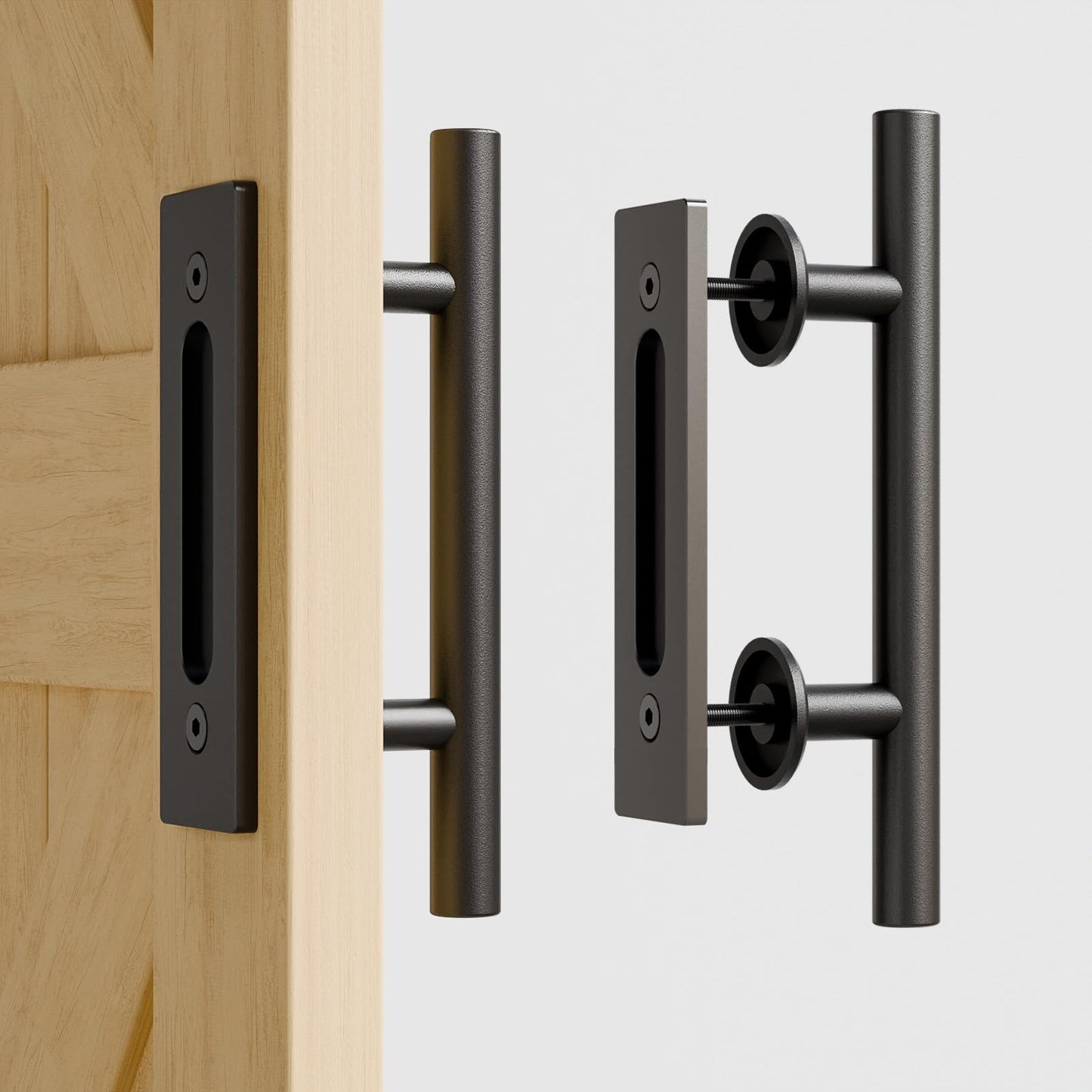 TSMST 24CM Sliding Door Handle Double Sided Barn Door Handle Embedded Invisible Alloy Steel Frosted Black