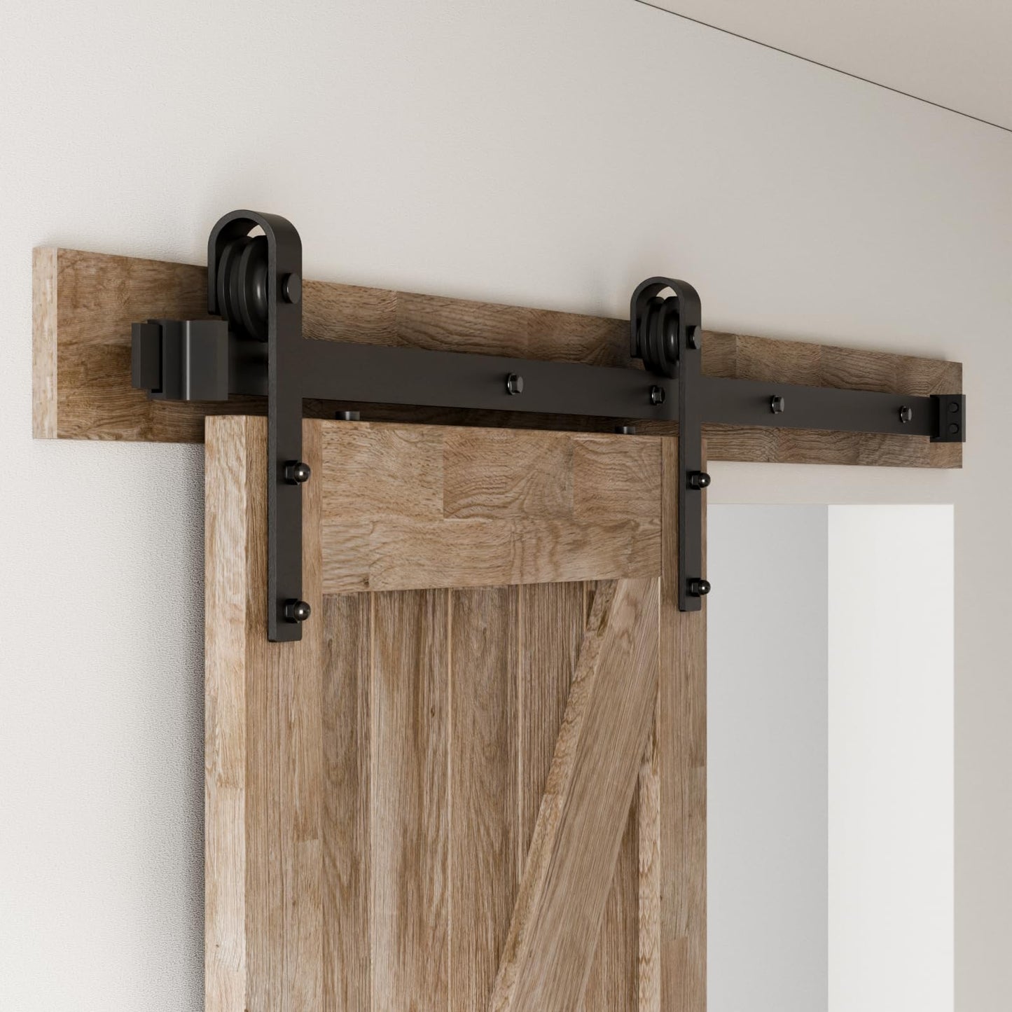 TSMST 6FT/183CM Sliding Door Track Kit, Internal Barn Sliding Wood Doors Rail Mount Hangers Black for Single Door,J Shape