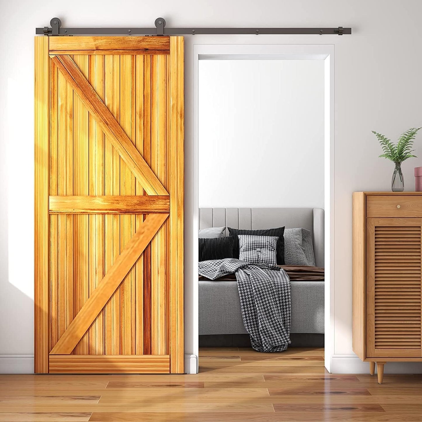 TSMST 6.6FT/203CM Sliding Door Track Kit, Internal Barn Sliding Wood Doors Rail T Mount Hangers Black for Single Door