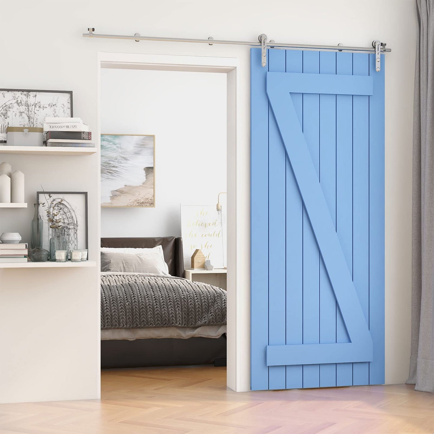 TSMST 6FT Sliding Barn Door Hardware Kit, Stainless Steel Heavy Duty Sturdy Barn Door Track for Single Wood Door, Slide Smoothly Quietly (I Style)