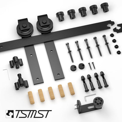 TSMST 170CM/5.6FT Sliding Door Track Barn Door Hardware Kit Closet Rail Roller Accessory Adjustable Floor Guide