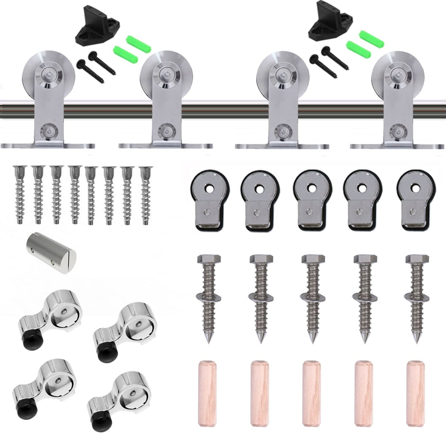 TSMST 8FT Sliding Barn Door Hardware Kit, Top Mount Stainless Steel Heavy Duty Sturdy Barn Door Track for Double Wood Door, Slide Smoothly Quietly (T Style)