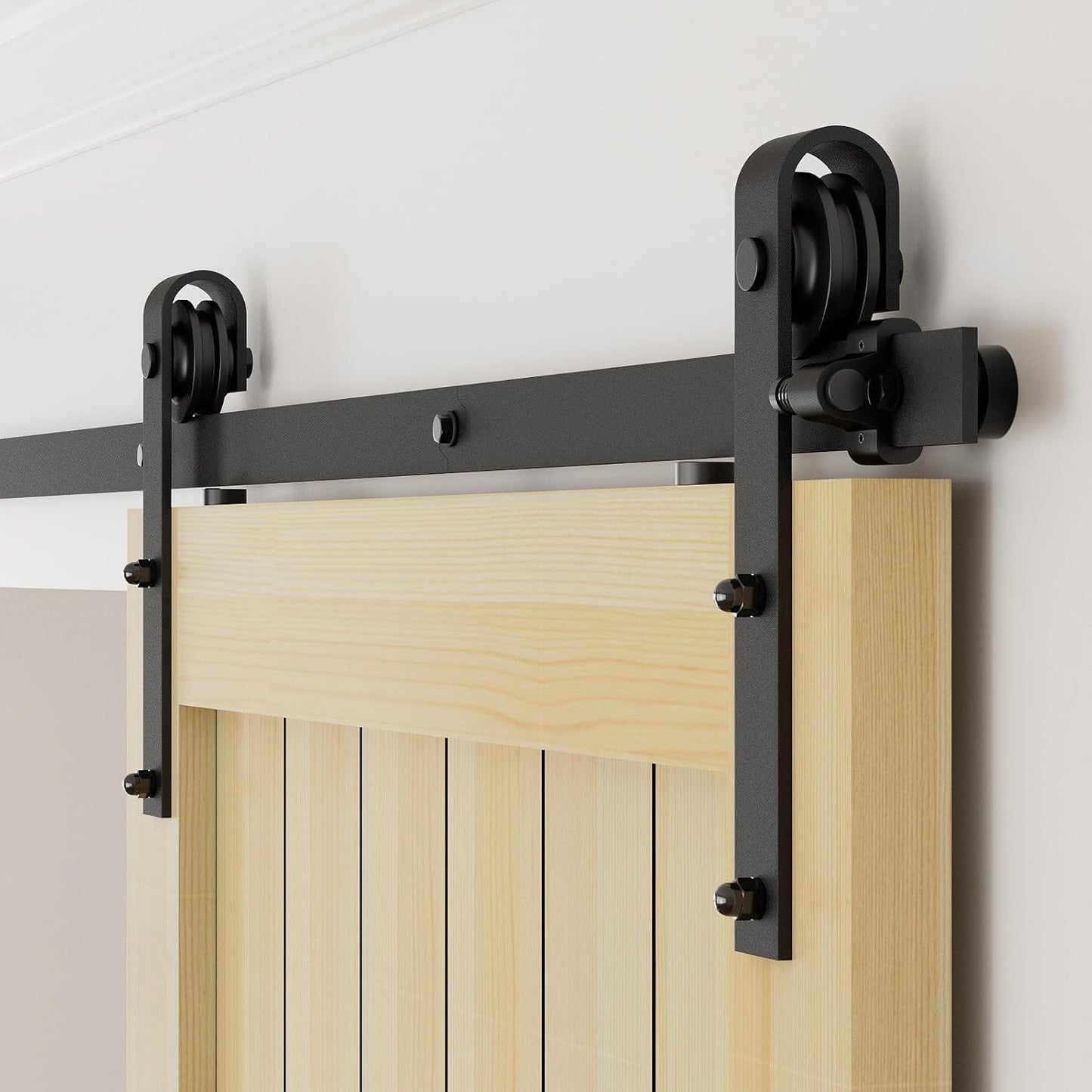 TSMST 274CM/9FT Sliding Door Track Barn Door Hardware Kit Closet Rail Roller Accessory Adjustable Floor Guide