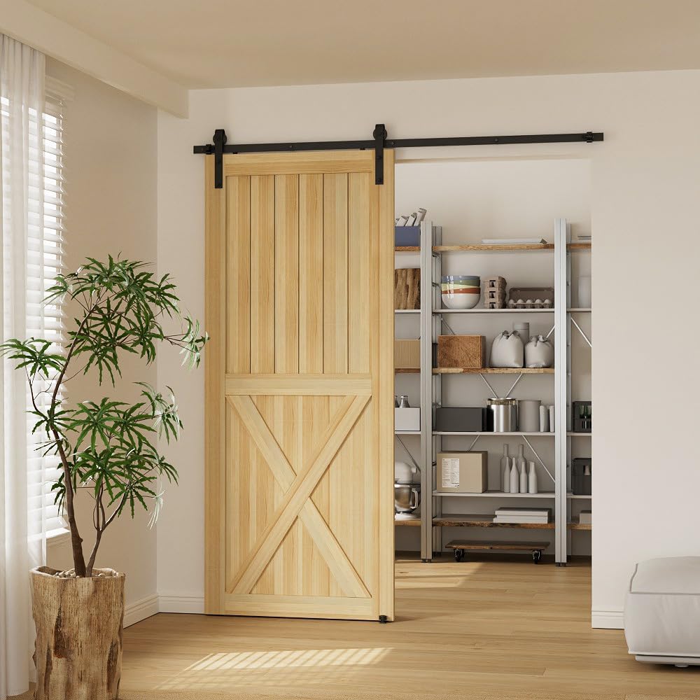 TSMST 274CM/9FT Sliding Door Track Barn Door Hardware Kit Closet Rail Roller Accessory Adjustable Floor Guide