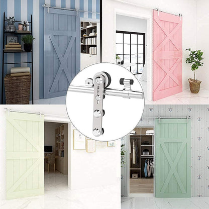 6FT/183cm Interior Stainless Steel Sliding Barn Single Door Hardware Track Roller Flat Hanger Rail Kit For Wood Door