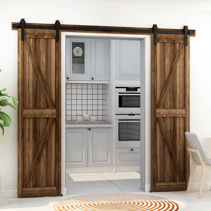 335cm-11FT Schiebetürbeschlag Set Schiebetürsystem Laufschiene Innentüren Trennwände Flaschenzug aus Karbonstahl, für Doppeltür