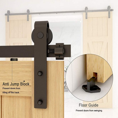 TSMST 244CM/8FT Sliding Barn Door Hardware Kit Track Roller Closet Accessory for Double Door