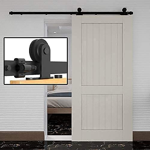 TSMST 5.5FT/173CM Sliding Door Track Kit, Internal Barn Sliding Wood Doors Rail T Mount Hangers Black for Single Door