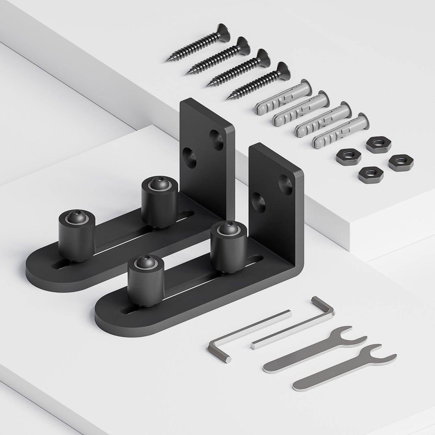 TSMST 2 Pack Sliding Barn Door Bottom Floor Guide,Adjustable Wall Mount Roller Guides,Flush Flat Bottom Design,Roller Ball Smooth,Stable and Smooth,Black