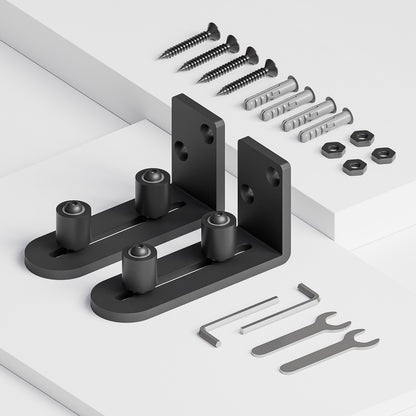 TSMST 2 Pack Sliding Barn Door Bottom Floor Guide,Adjustable Wall Mount Roller Guides,Flush Flat Bottom Design,Roller Ball Smooth,Stable and Smooth,Black