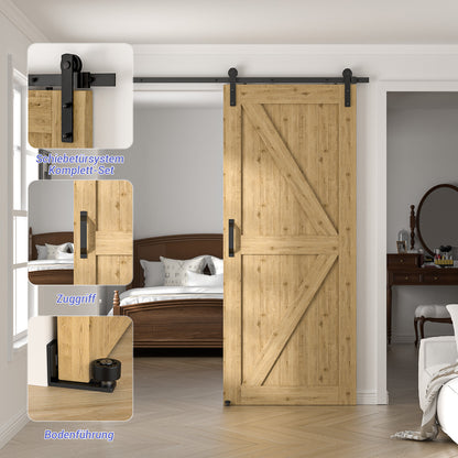 TSMST 200cm Heavy Duty Robuste Schiebetür Hardware Kit, schwarz, (Ganzes Set beinhaltet 1x Zuggriff Set, 1x Bodenführung) Fit Max 100cm breite Türverkleidung (J Form Aufhänger)