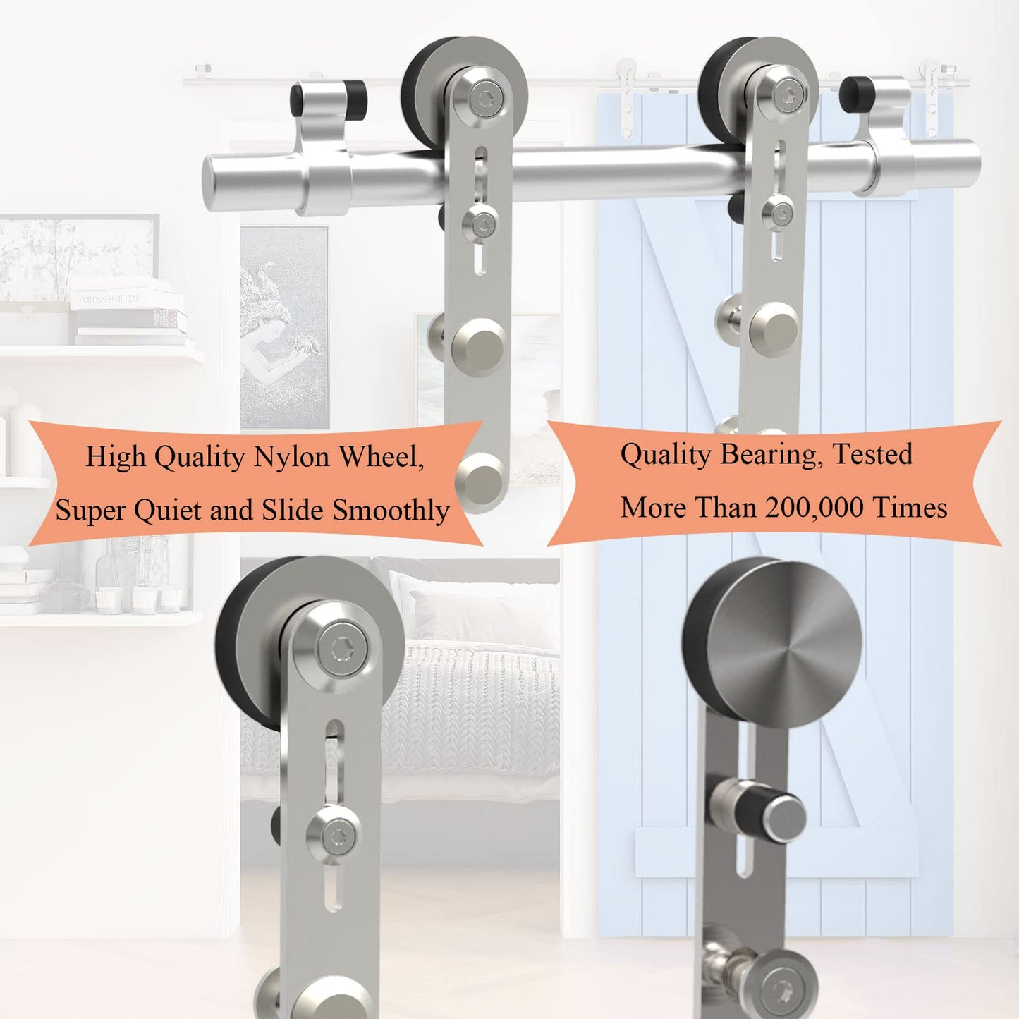 TSMST 6FT Sliding Barn Door Hardware Kit, Stainless Steel Heavy Duty Sturdy Barn Door Track for Single Wood Door, Slide Smoothly Quietly (I Style)