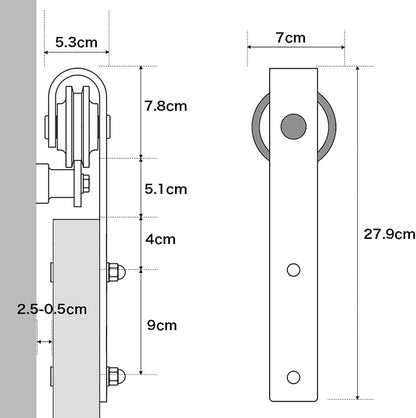 TSMST 228 cm Schiene für Schiebetüren, Schwarz und Rustikal, Zubehör-Set mit Bodenführung, verstellbar, für Einzeltür
