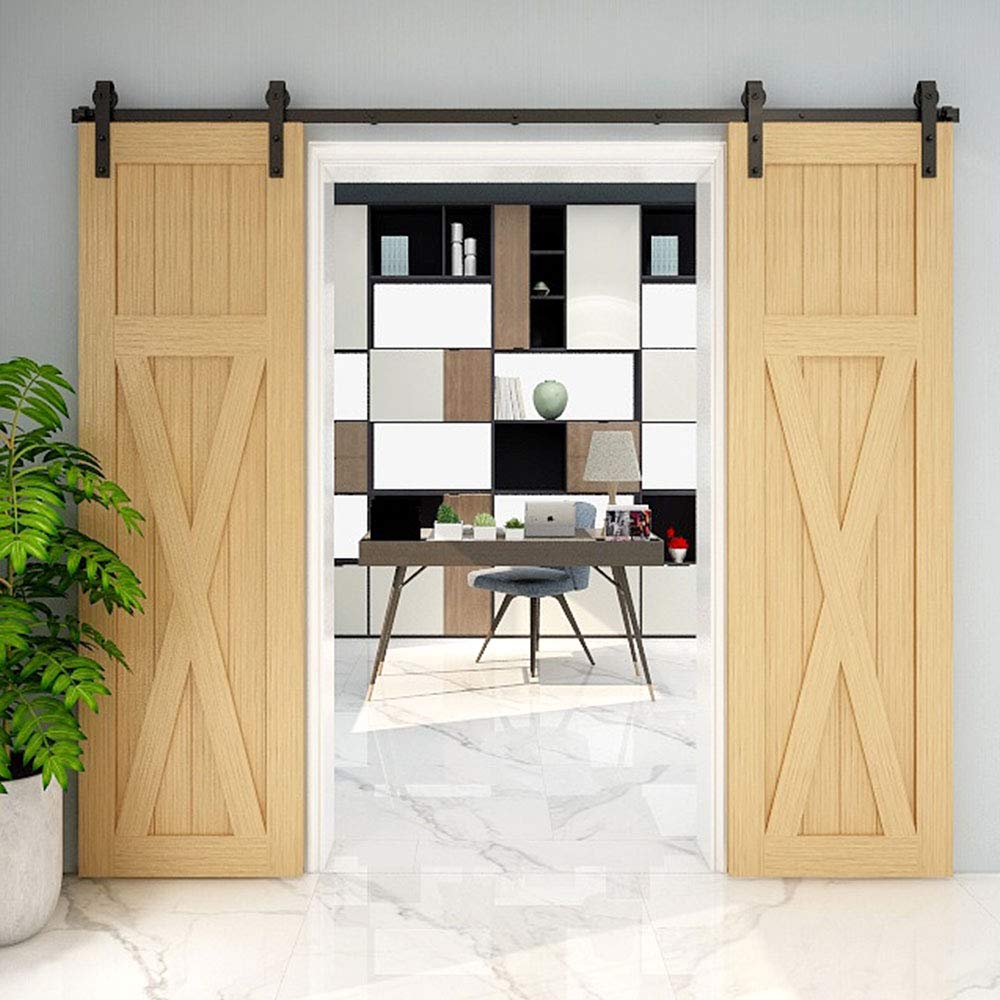 TSMST 365CM/12FT Sliding Barn Door Hardware Kit Track Roller Closet Accessory for Double Door