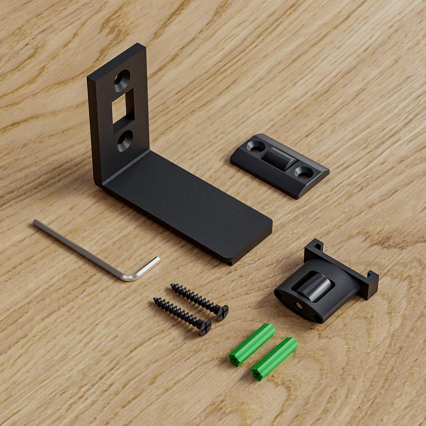 TSMST Schiebetür-Bodenführung,verstellbare Scheunentorführung,schwarz,Scheunentor-Rolle für max.4.8cm dicke Tür,Scheunentor-Bodenrolle,Wandhalterung,Aluminium