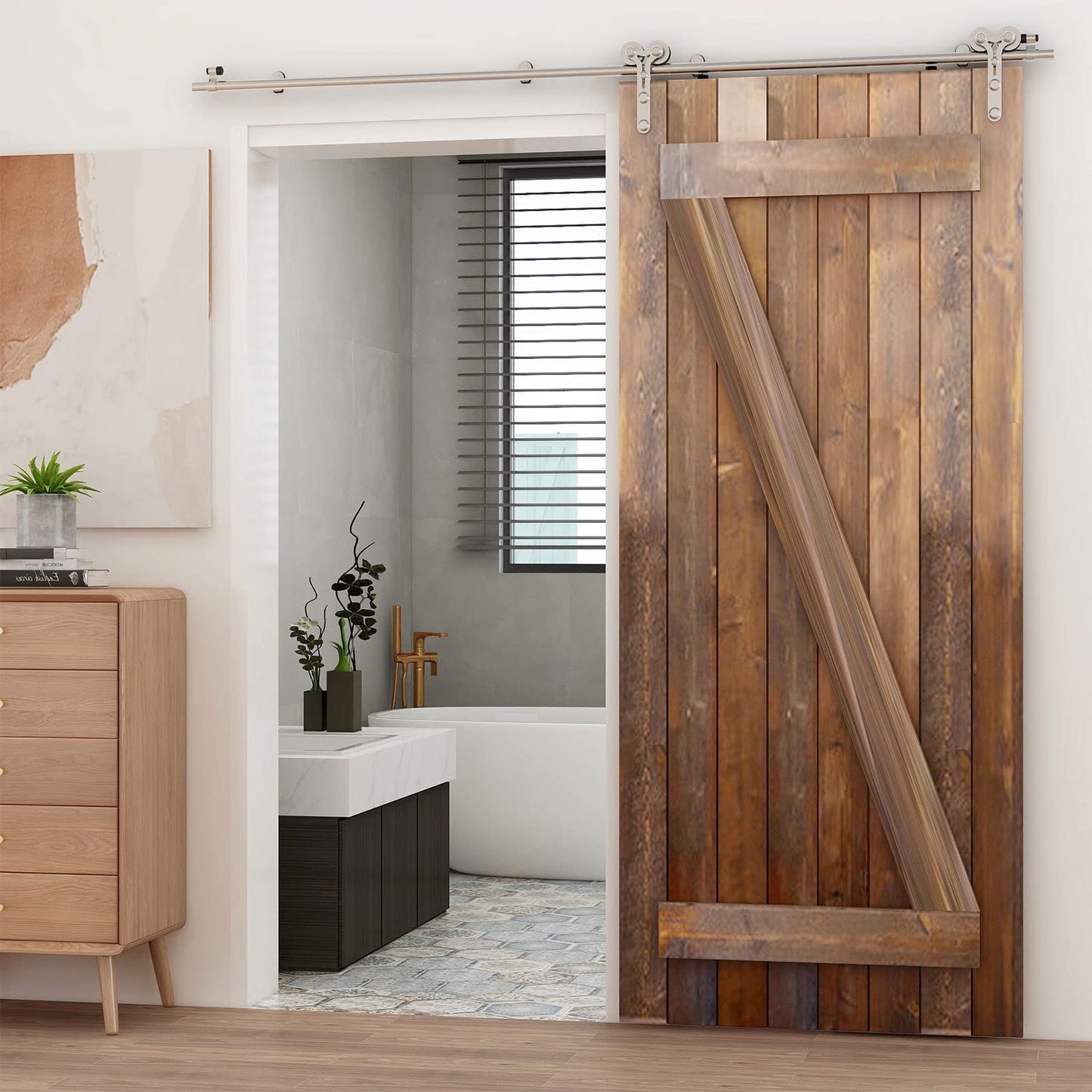 TSMST 6FT Sliding Barn Door Hardware Kit, Stainless Steel Heavy Duty Sturdy Barn Door Track for Single Wood Door, Slide Smoothly Quietly (Y Style)