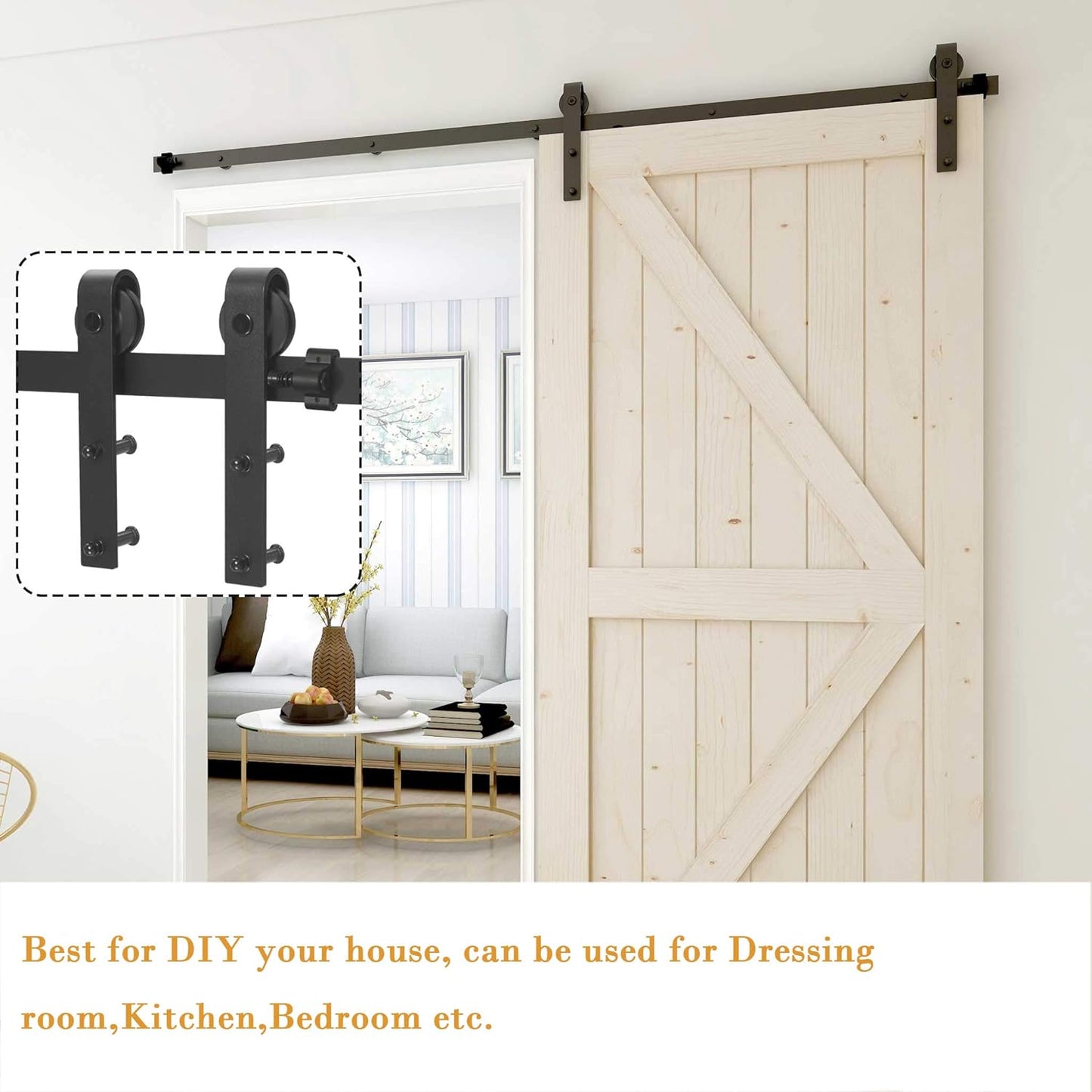 TSMST 152cm Schiebetürsystem Komplett Set für Schiebetüren mit Bodenführung Schwarz Schienen Kit Passend für eine einzelne Holztür, J-Form