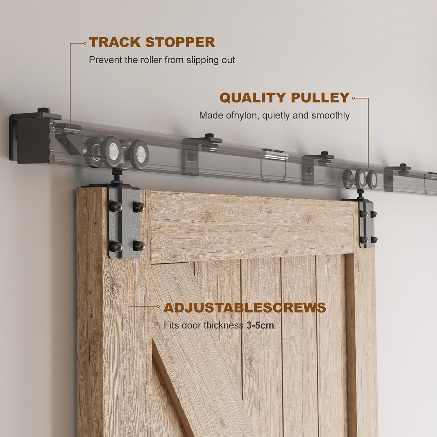 TSMST 8FT/243CM Kastenschiene Schiebetürsystem Komplett-Set Aluminiumlegierung Wandhalterung,Schiebetür Hardware Kit für Schiebetüren glatt und Heavy Duty für Einzeltür
