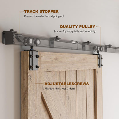 TSMST 8FT/243CM Kastenschiene Schiebetürsystem Komplett-Set Aluminiumlegierung Wandhalterung,Schiebetür Hardware Kit für Schiebetüren glatt und Heavy Duty für Einzeltür