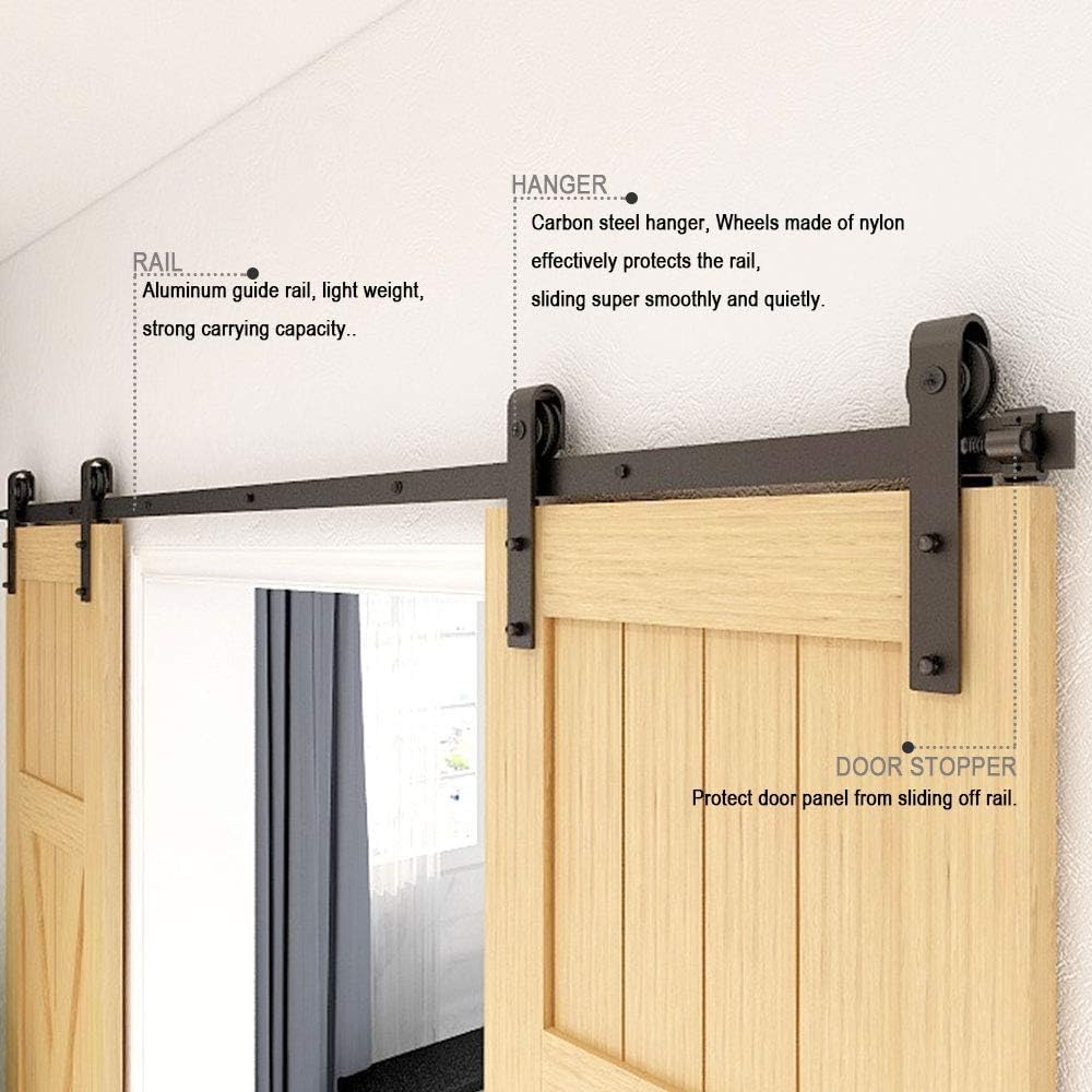 TSMST 244CM/8FT Sliding Barn Door Hardware Kit Track Roller Closet Accessory for Double Door
