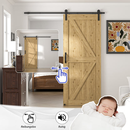 TSMST 200cm Heavy Duty Robuste Schiebetür Hardware Kit, schwarz, (Ganzes Set beinhaltet 1x Zuggriff Set, 1x Bodenführung) Fit Max 100cm breite Türverkleidung (J Form Aufhänger)