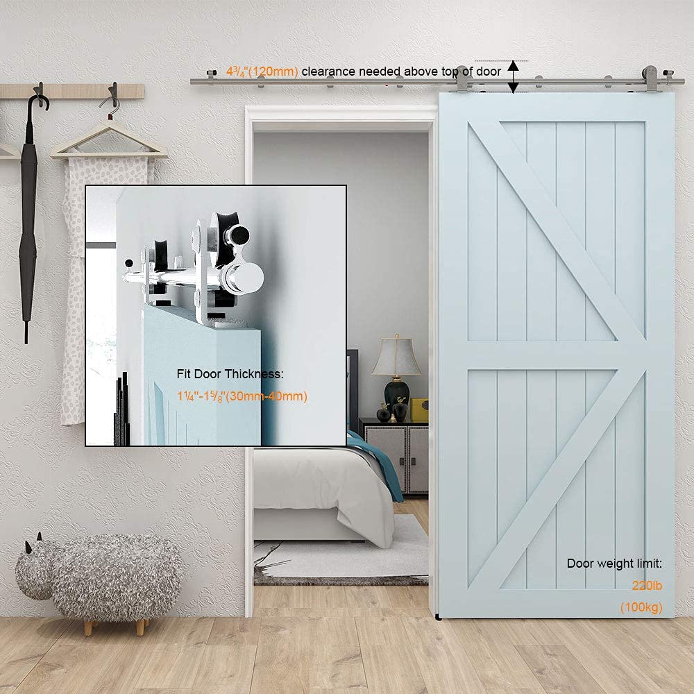 TSMST 6.6FT/203CM Sliding Door Track Kit, Single Door Hardware System, Stainless Steel, Rustic Style