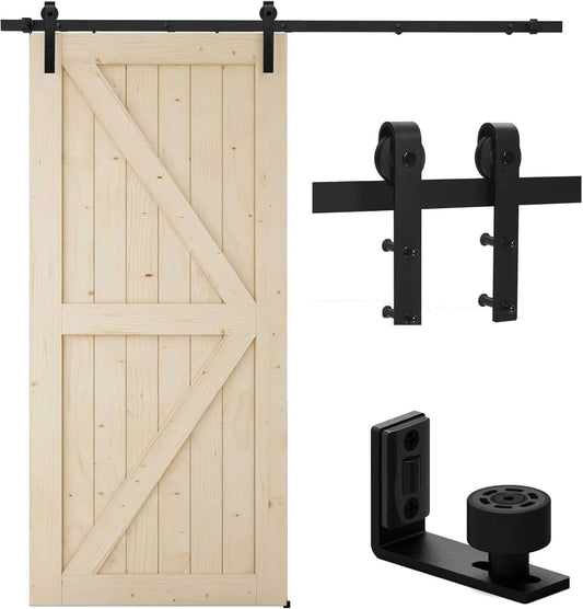 TSMST 200cm Schiebetürsystem Komplett-Set für Schiebetüren mit Bodenführung Schwarz Schienen-Kit Passend für eine einzelne Holztür, J-Form