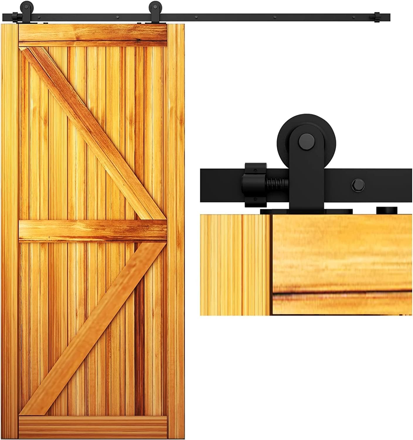 TSMST 6.6FT/203CM Sliding Door Track Kit, Internal Barn Sliding Wood Doors Rail T Mount Hangers Black for Single Door