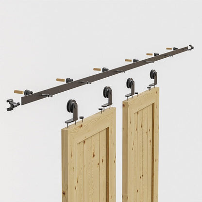 TSMST 365CM/12FT Sliding Barn Door Hardware Kit Track Roller Closet Accessory for Double Door