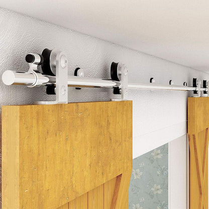 TSMST 305CM/10FT Stainless Steel Sliding Barn Door Hardware Kit Track Roller Closet Accessory for Double Door