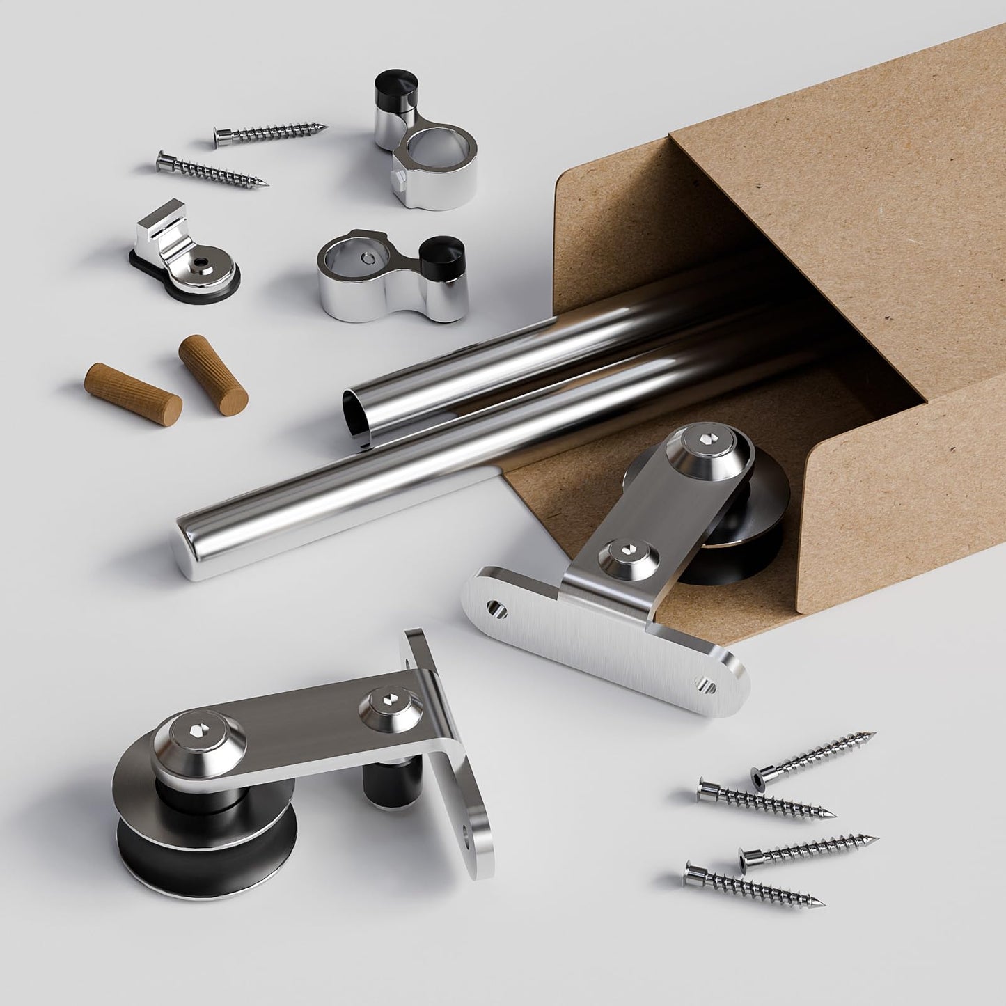 TSMST 200CM/6.6FT Schiebetürbeschlag Set Schiebetürsystem Gleitschiene Holzschiebetür Edelstahl