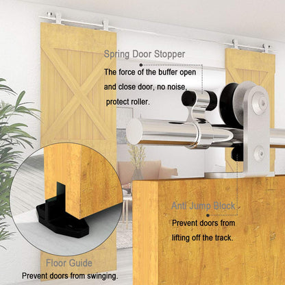 TSMST 200CM/6.6FT Stainless Steel Sliding Barn Door Hardware Kit Track Roller Closet Accessory for Double Door