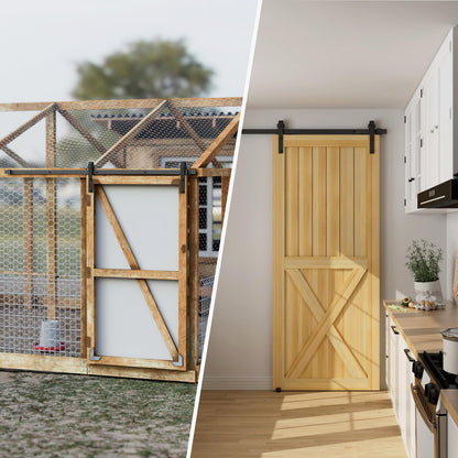 TSMST 6FT/72 Sliding Barn Door Hardware Kit with Barn Door Floor Guide fit 30" Single Wooden Door,Smoothly and Quietly Easy to Install- Black