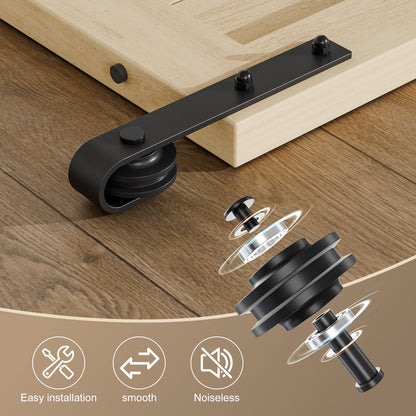 TSMST 228CM Schiebetürbeschlag Set, Schwarzes Schienenset passend für eine einzelne Holztür, J-Form