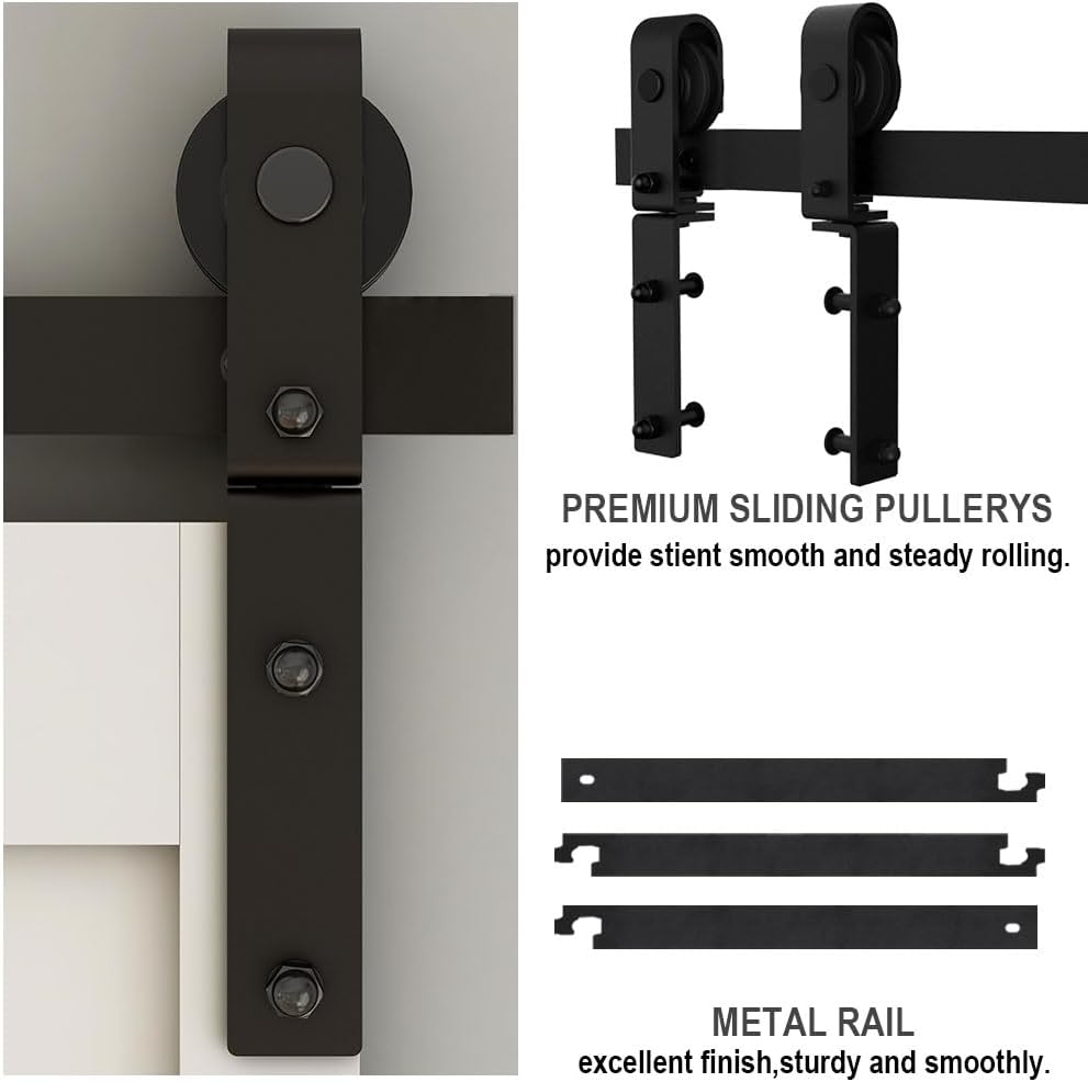 TSMST 92cm/3ft Bi-Falte Schiebetürsystem Komplett-Set, Platzsparende Scheunentür Spur Set für 2 Türen,Grundlegender Stil, Glatt und Ruhig (keine Tür)