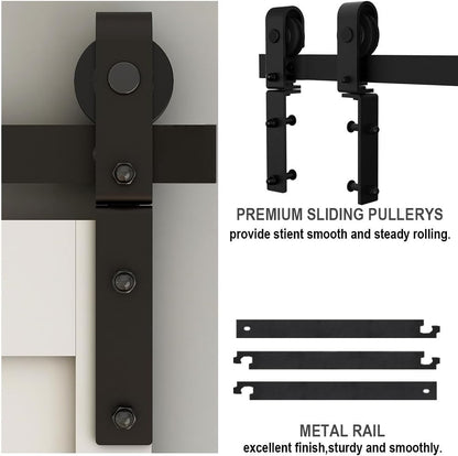 TSMST 92cm/3ft Bi-Falte Schiebetürsystem Komplett-Set, Platzsparende Scheunentür Spur Set für 2 Türen,Grundlegender Stil, Glatt und Ruhig (keine Tür)