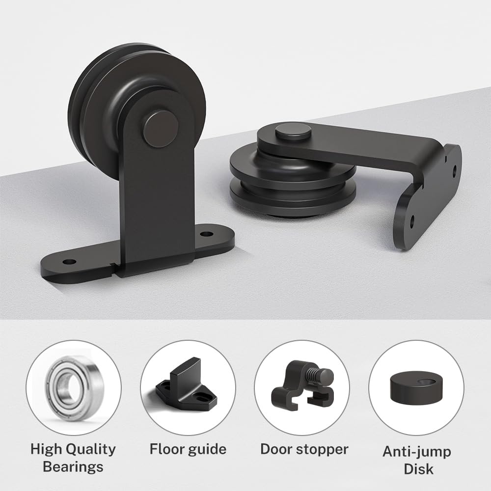 TSMST 168 cm / 5.5 ft sliding door fittings, sliding door system, complete set, running rail, castors set, adjustable floor rails, T-shape