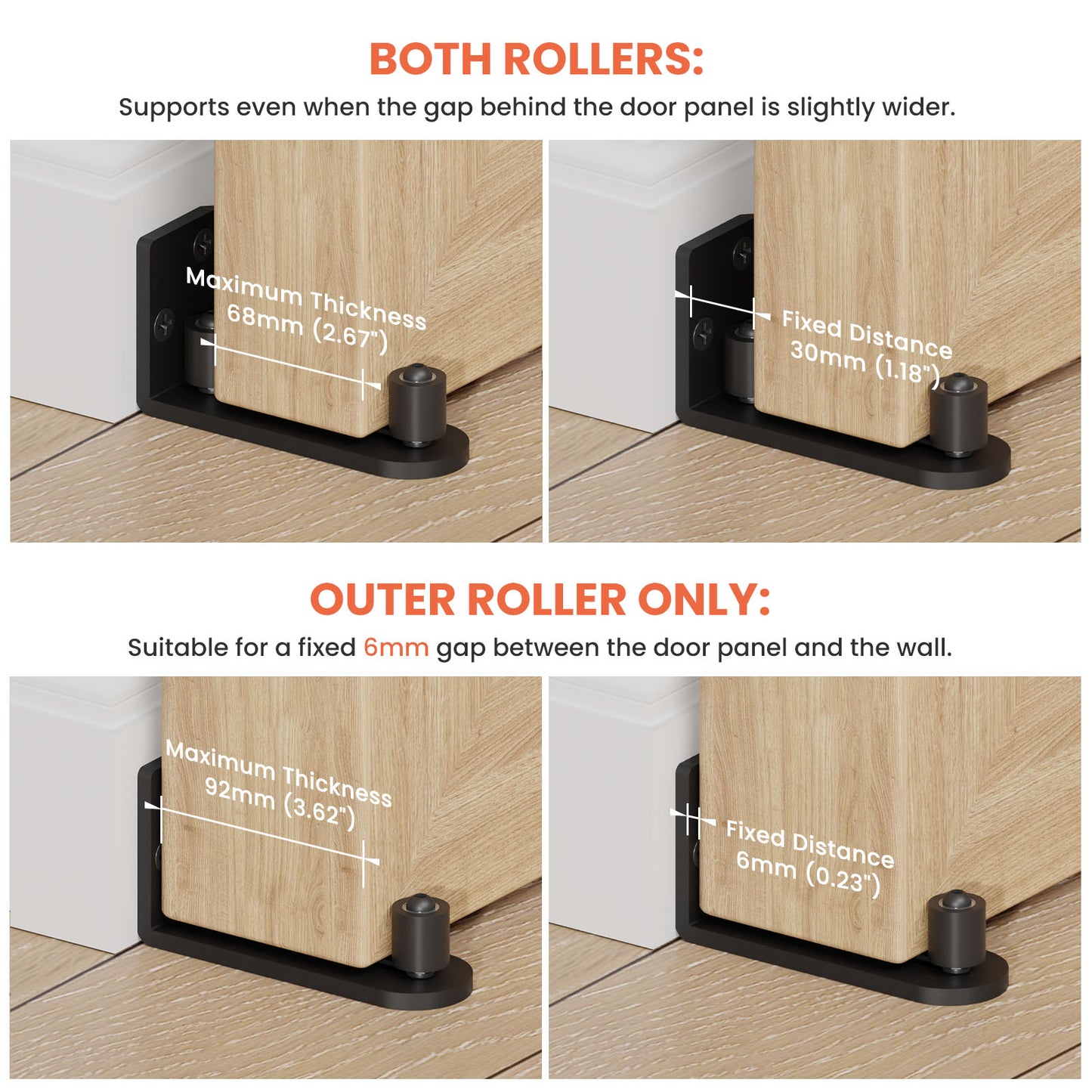 TSMST Sliding Barn Door Bottom Floor Guide,Adjustable Wall Mount Roller Guides,Flush Flat Bottom Design,Roller Ball Smooth,Stable and Smooth,Black