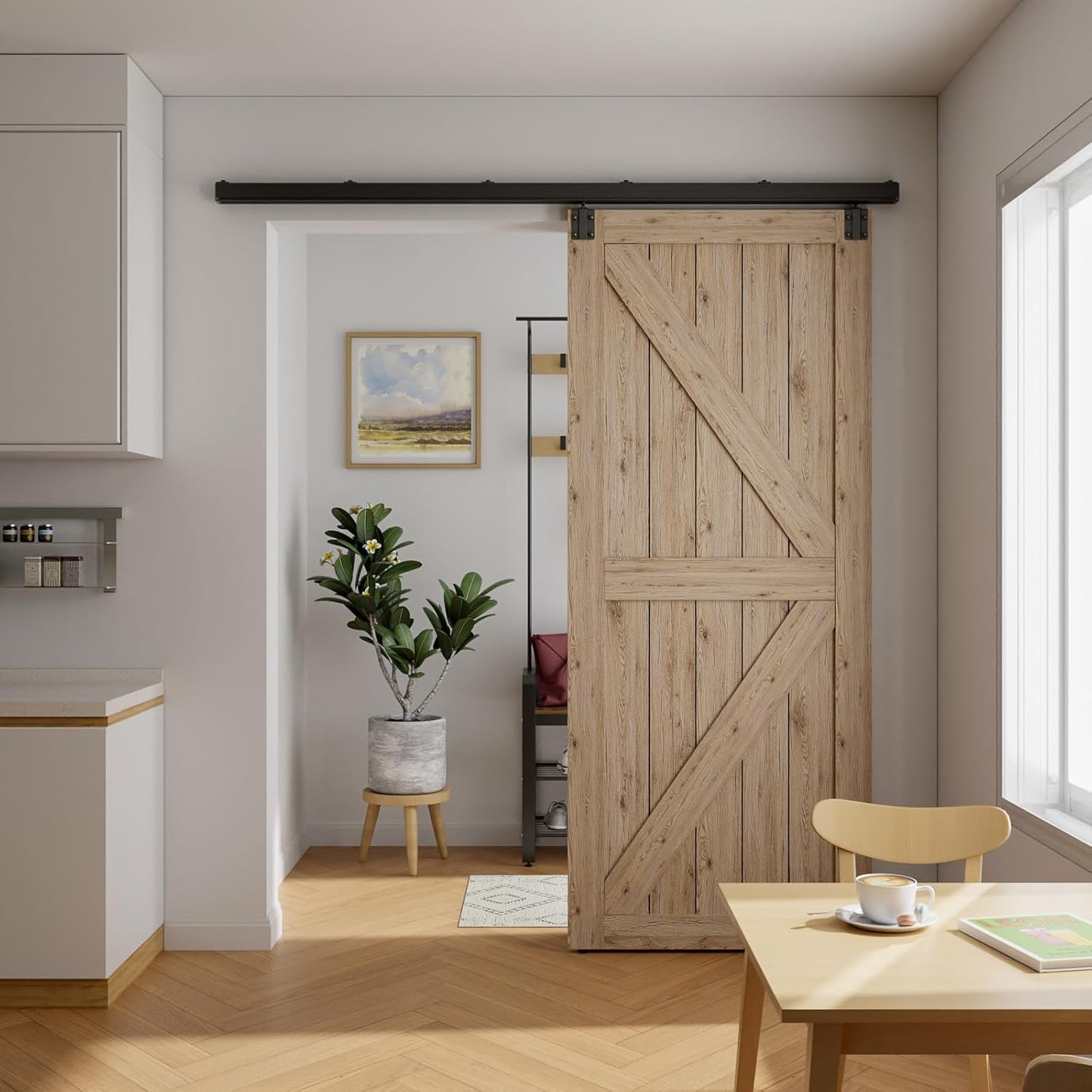 TSMST 8FT/243CM Kastenschiene Schiebetürsystem Komplett-Set Aluminiumlegierung Wandhalterung,Schiebetür Hardware Kit für Schiebetüren glatt und Heavy Duty für Einzeltür