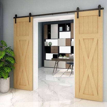 TSMST 200CM/6.6FT Sliding Barn Door Hardware Kit Track Roller Closet Accessory for Double Door