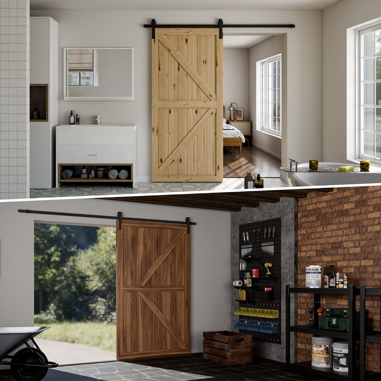 TSMST 228CM Schiebetürbeschlag Set, Schwarzes Schienenset passend für eine einzelne Holztür, J-Form