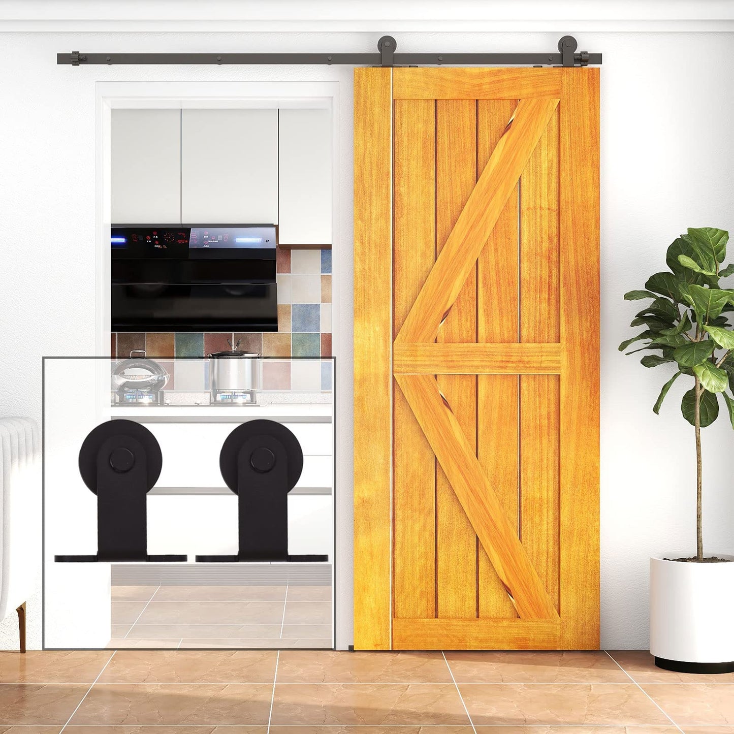 TSMST 6FT/183CM Sliding Door Track Kit, Internal Barn Sliding Wood Doors Rail T Mount Hangers Black for Single Door