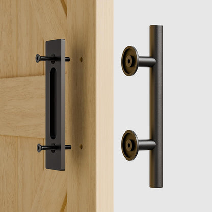 TSMST 30CM Sliding Door Handle Double Sided Barn Door Handle Embedded Invisible Alloy Steel Frosted Black 2PC