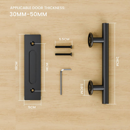 TSMST 24CM Sliding Door Handle Double Sided Barn Door Handle Embedded Invisible Alloy Steel Frosted Black 2PC